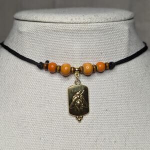 Bee Charm Ceramic Beaded Orange Gold Boho Hippie Choker Stacking Necklace